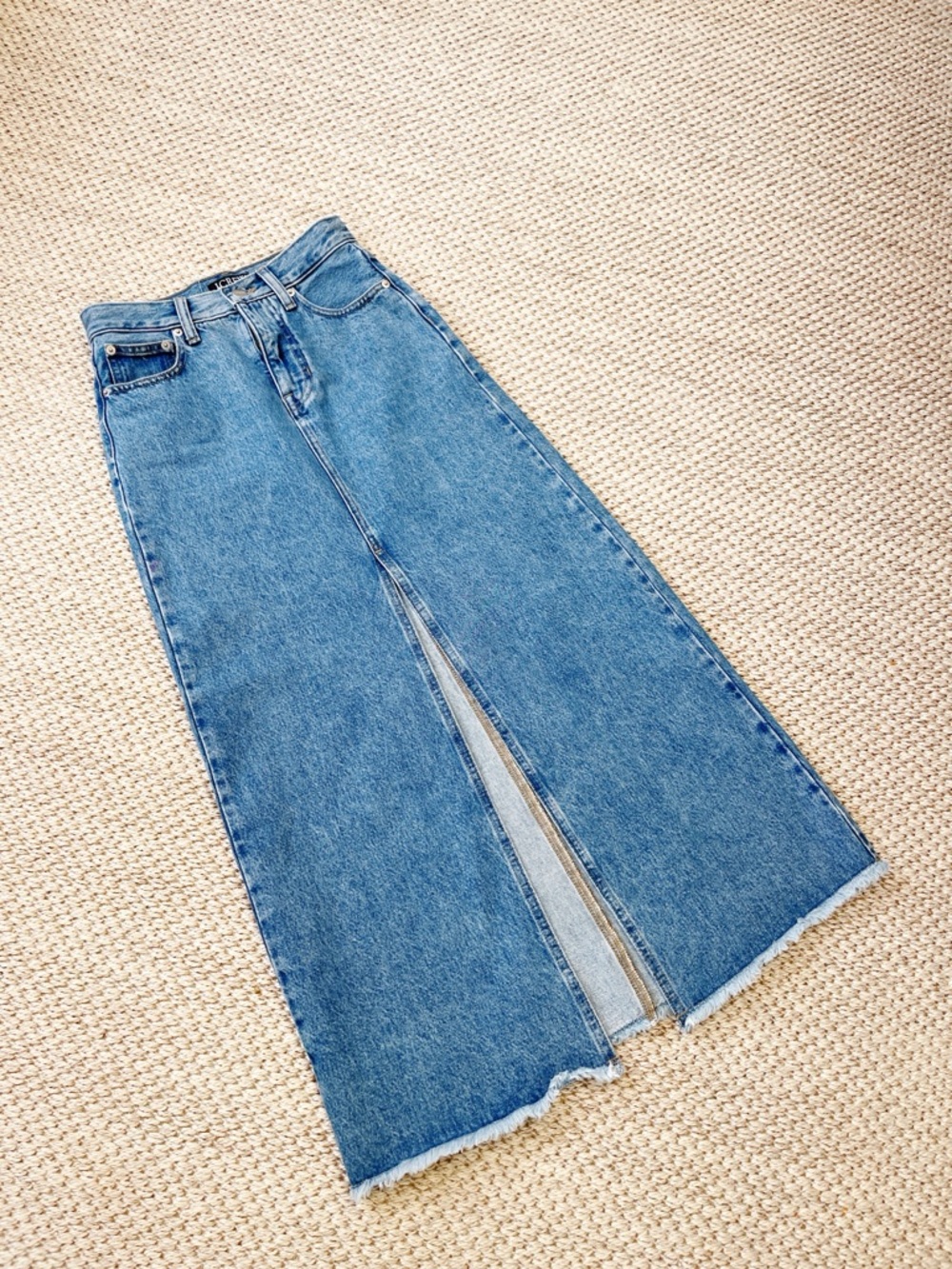 J.Crew Classic Blue Denim Maxi Skirt with Front Slit 23 NWOT - Picture 2 of 9